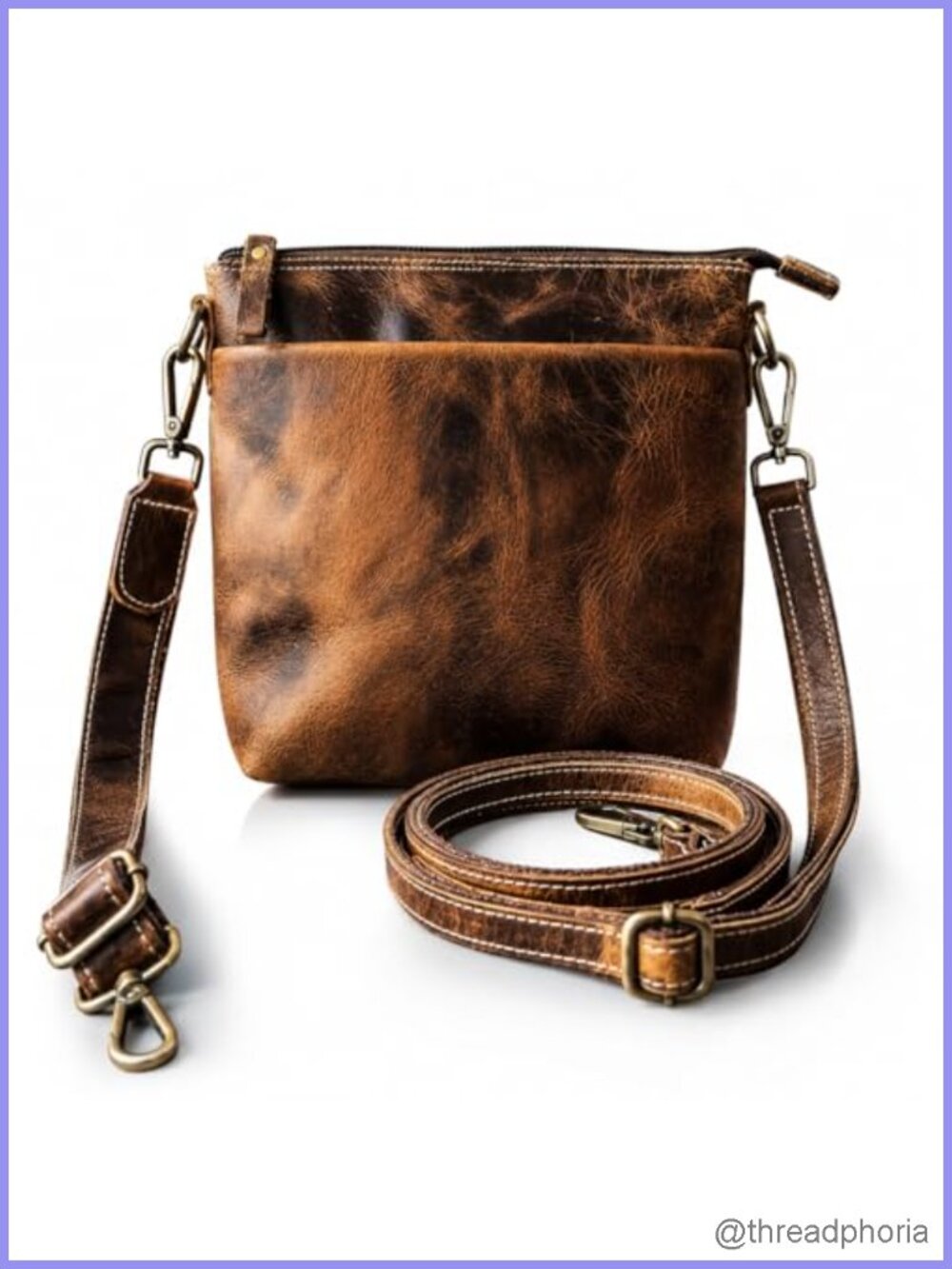 Buffalo Leather Crossbody Purse with Adjustable Strap for Women